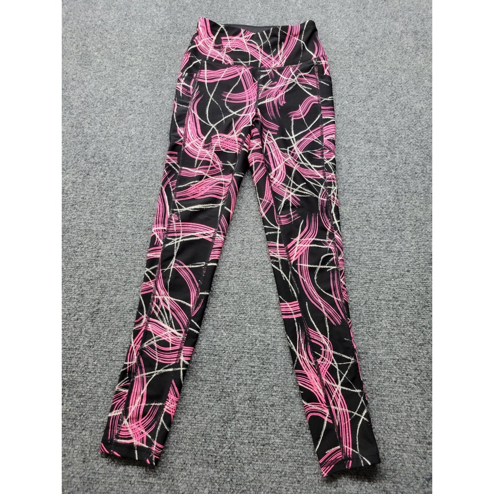 DKNY Sport Pink Black Abstract Print Leggings XXS Side Pockets DP365941DW